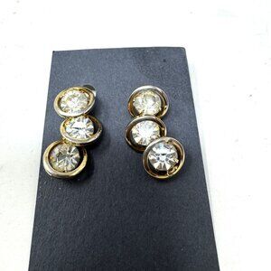 Vintage Judy Lee Gold-Tone Clip-On Earrings With Clear Rhinestone Accents